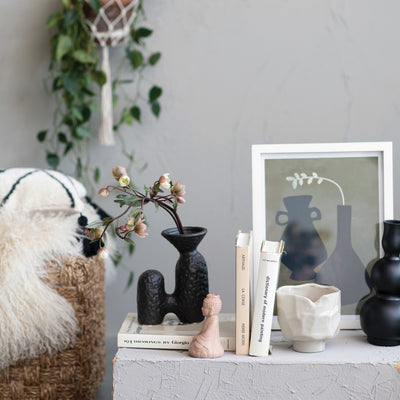Textured Stoneware Sculptural Vase Matte Black