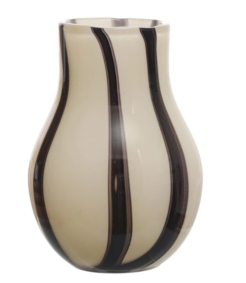 Glass Vase w Stripes Black White