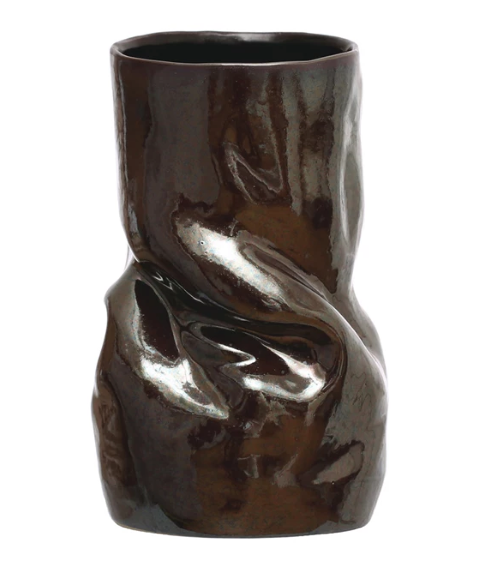 Stoneware Organic Shaped Vase Iridescent Finish Brown