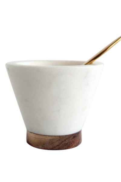 Marble Mango Wood Pinch Pot w Brass Spoon