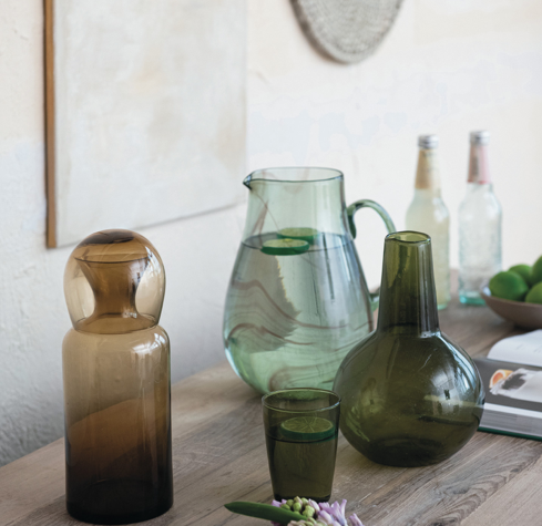 Glass Carafe w Drinking Glass Amber