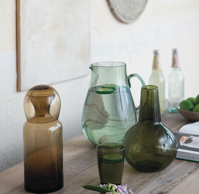 Glass Carafe w Drinking Glass Amber
