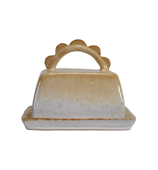 Butter Dish w Scalloped Handle