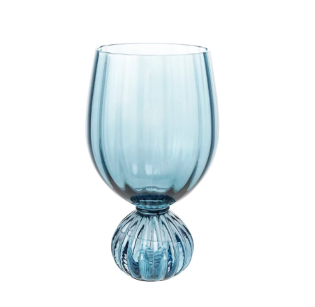 Pleated Footed Wine Glass Blue