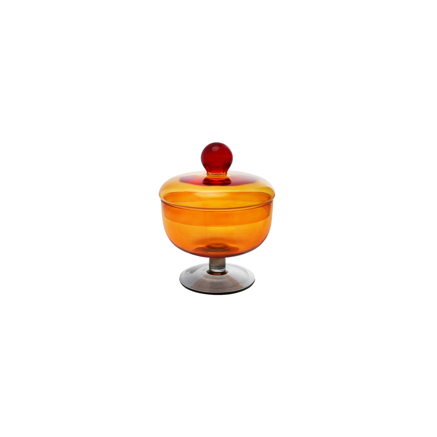 Glass Footed Jar with Lid Amber Color Green
