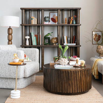 Metal Mango Wood Martini Table w Marble Base