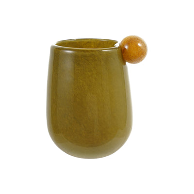 Glass Vase w Ball Opaque Green Amber