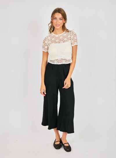 Letters Lace Tee Cream