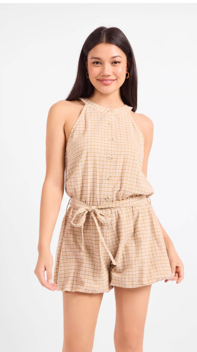 Bubble Romper Taupe Ivory
