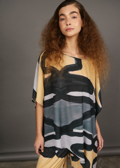 Perola Top Asymmetric Grey Zigzag