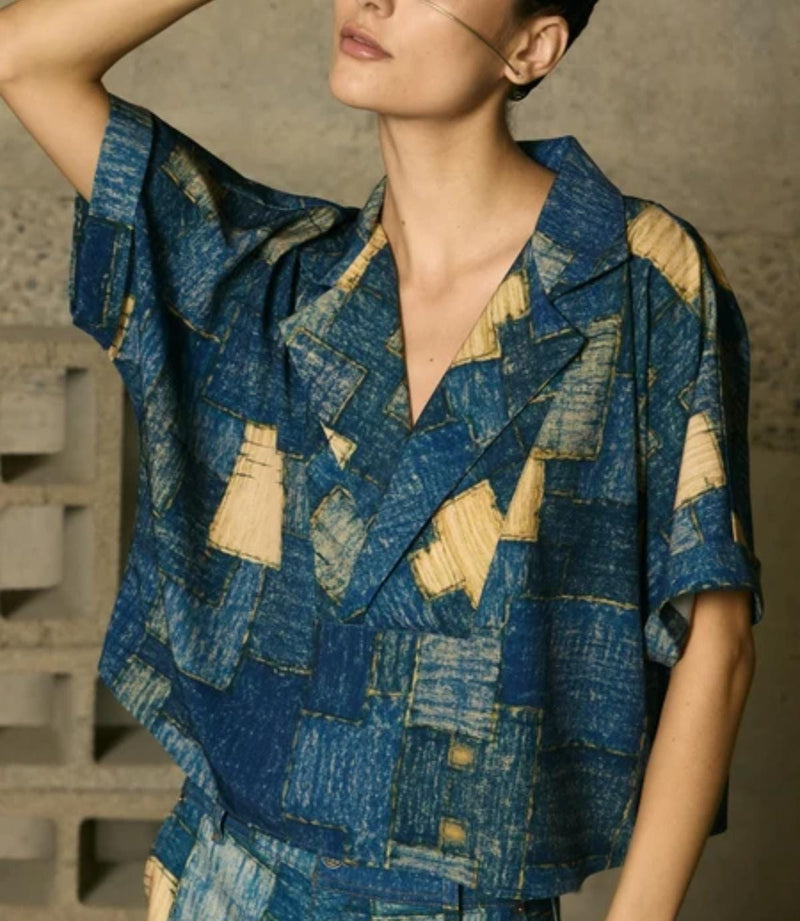Fina Blouse Patchwork Blue