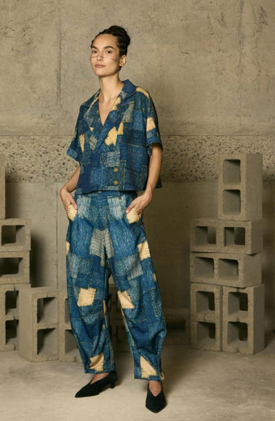 Fina Blouse Patchwork Blue