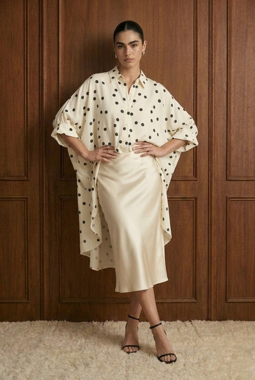 Maria Tunic Asymmetrical Polka Dot Ivory