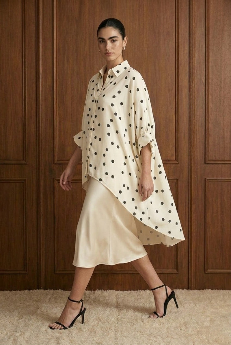 Maria Tunic Asymmetrical Polka Dot Ivory
