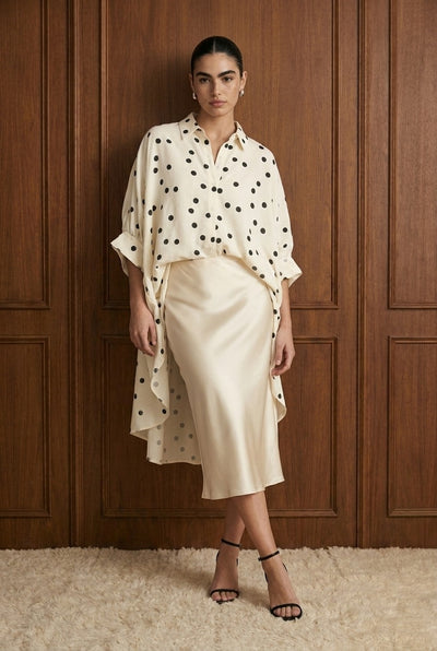 Maria Tunic Asymmetrical Polka Dot Ivory