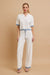 Knit Collar Short Sleeve Top and Pant Set Ivory Blue