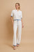 Knit Collar Short Sleeve Top and Pant Set Ivory Blue