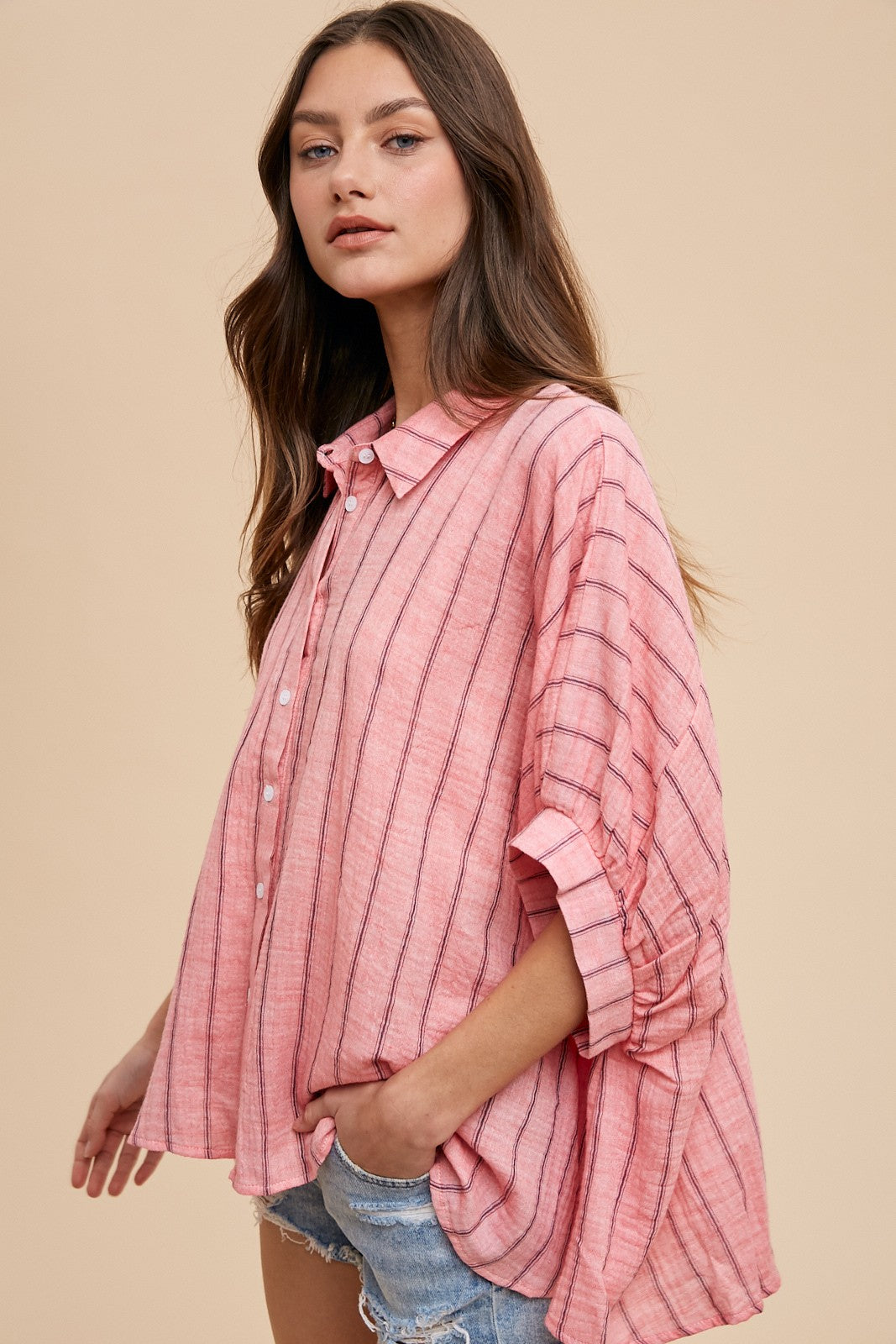 Oversized Striped Blouse Coral Pink