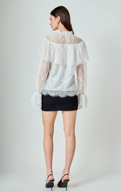 Ruffled Lace Blouse Ivory
