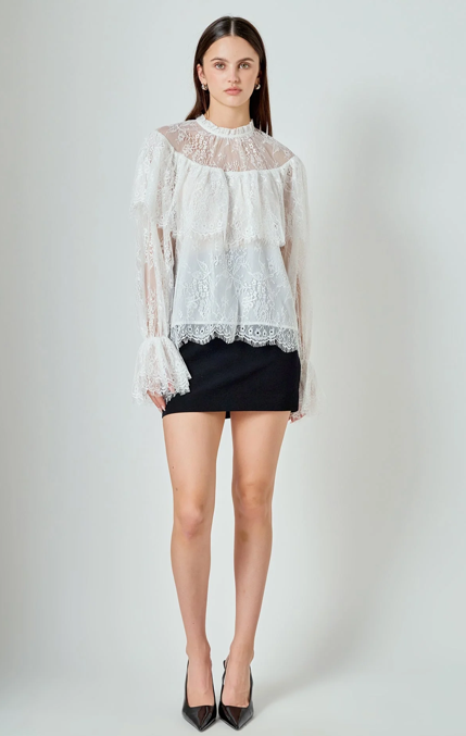 Ruffled Lace Blouse Ivory