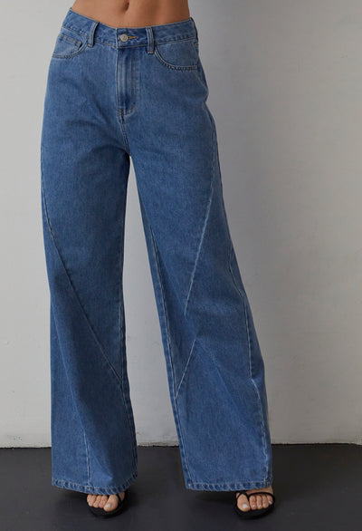 Victoria Seamed Wide Leg Denim Pants