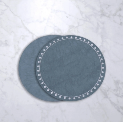 Round Embroidered Dots Round Placemats Set of 4 Blue and White