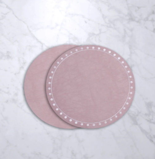 Round Embroidered Dots Round Placemats Set of 4 Pink and White
