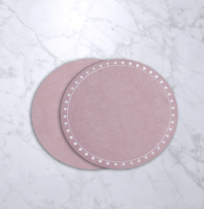 Round Embroidered Dots Round Placemats Set of 4 Pink and White