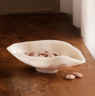 Alabaster Small Oval Bowl White Swirl