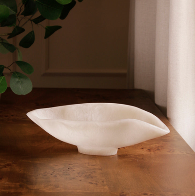 Alabaster Small Oval Bowl White Swirl