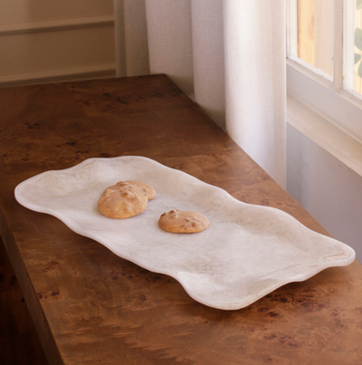 Alabaster Long Rectangle Tray White Swirl