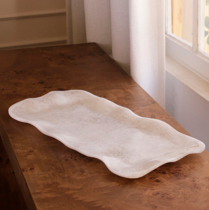 Alabaster Long Rectangle Tray White Swirl