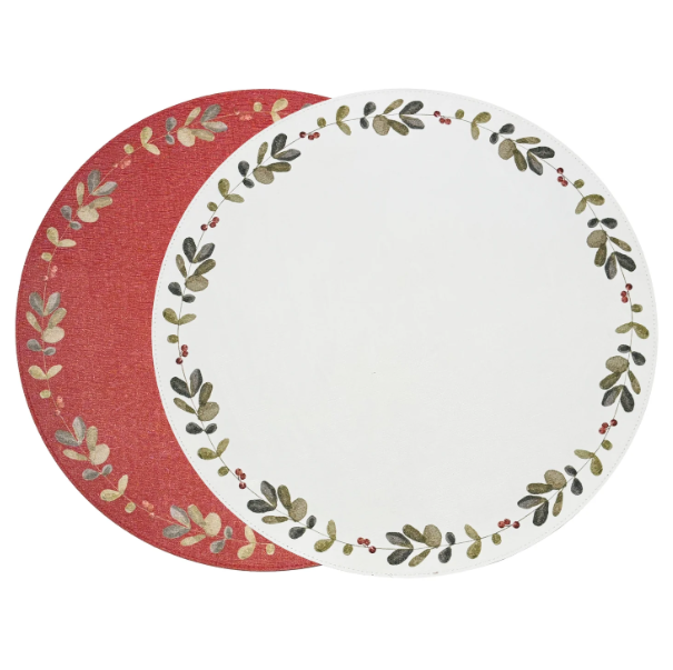 Holly Reversible Round Placemats Set of 4 Red & Green