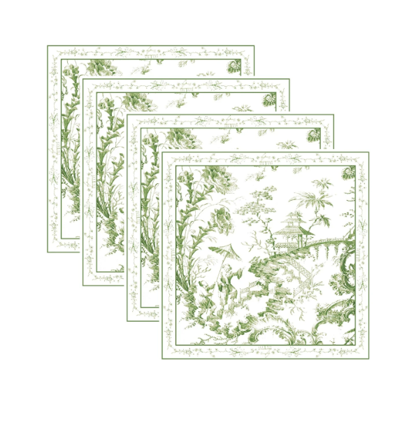 Chinoiserie Napkins 20 x 20 Set of 4 Green and White