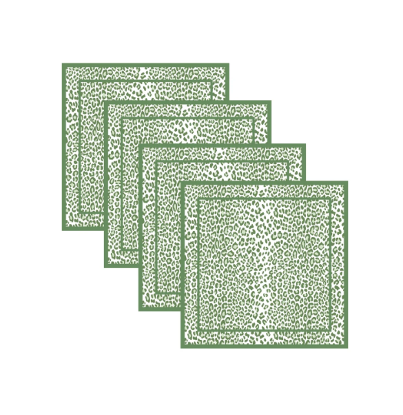 Leopard Napkins 20 x 20 Set of 4 Green and White