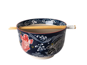 Noodle Bowl With Chopsticks Set Koi Fish Design