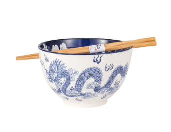 Bowl With Chopsticks Oriental Dragon Design