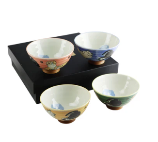 Rice Bowl Smiley Neko Cats Set 4