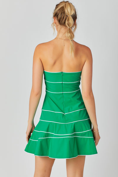 Contrast Piping Detail Mini Dress Green