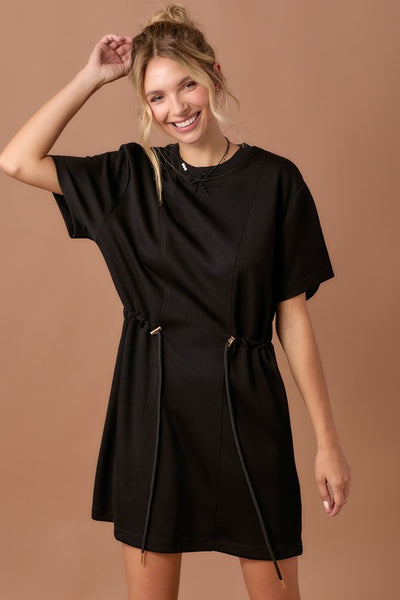 Short Sleeve Round Neckline Knit Dress Black