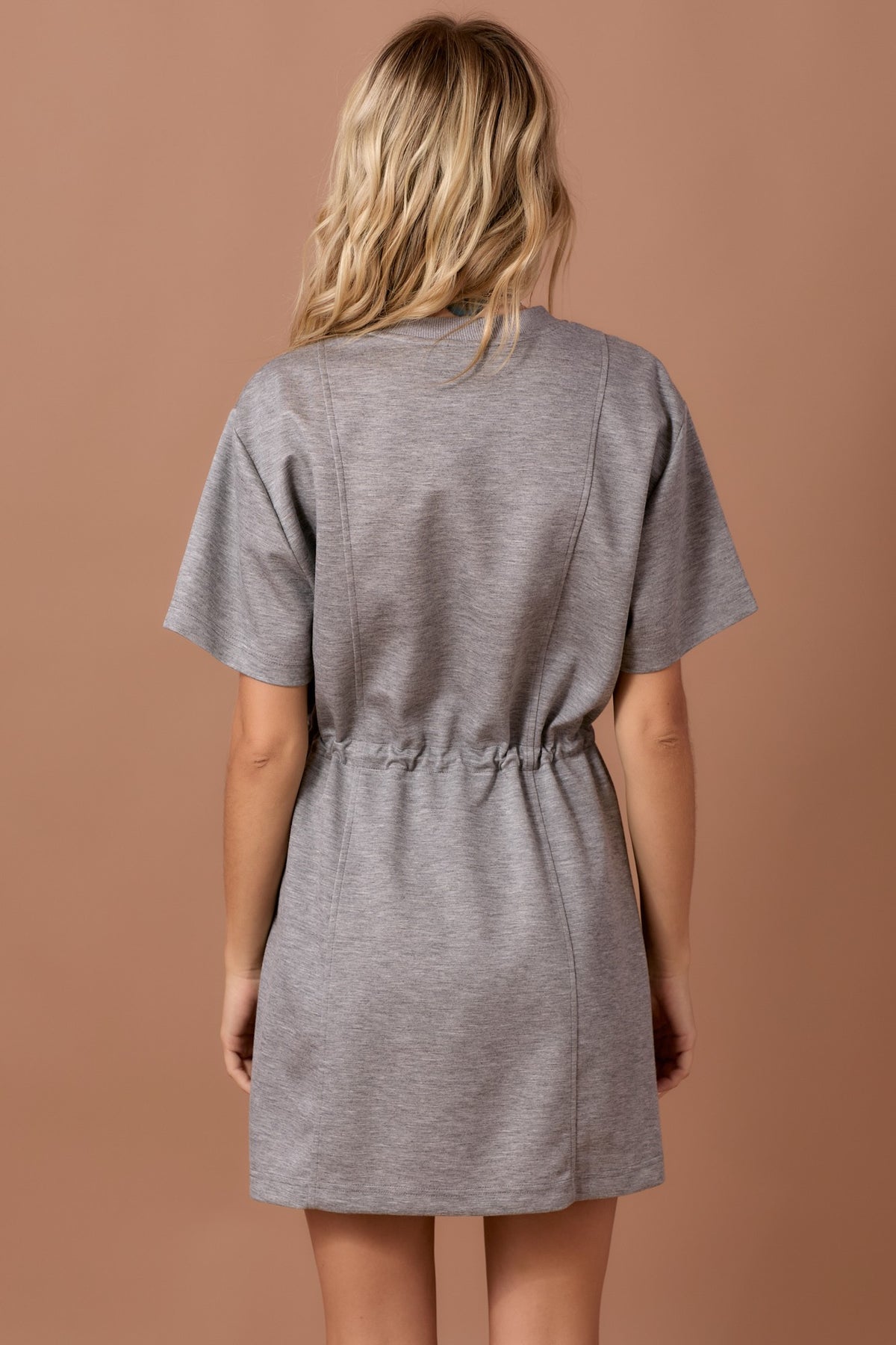 Short Sleeve Round Neckline Knit Dress Grey