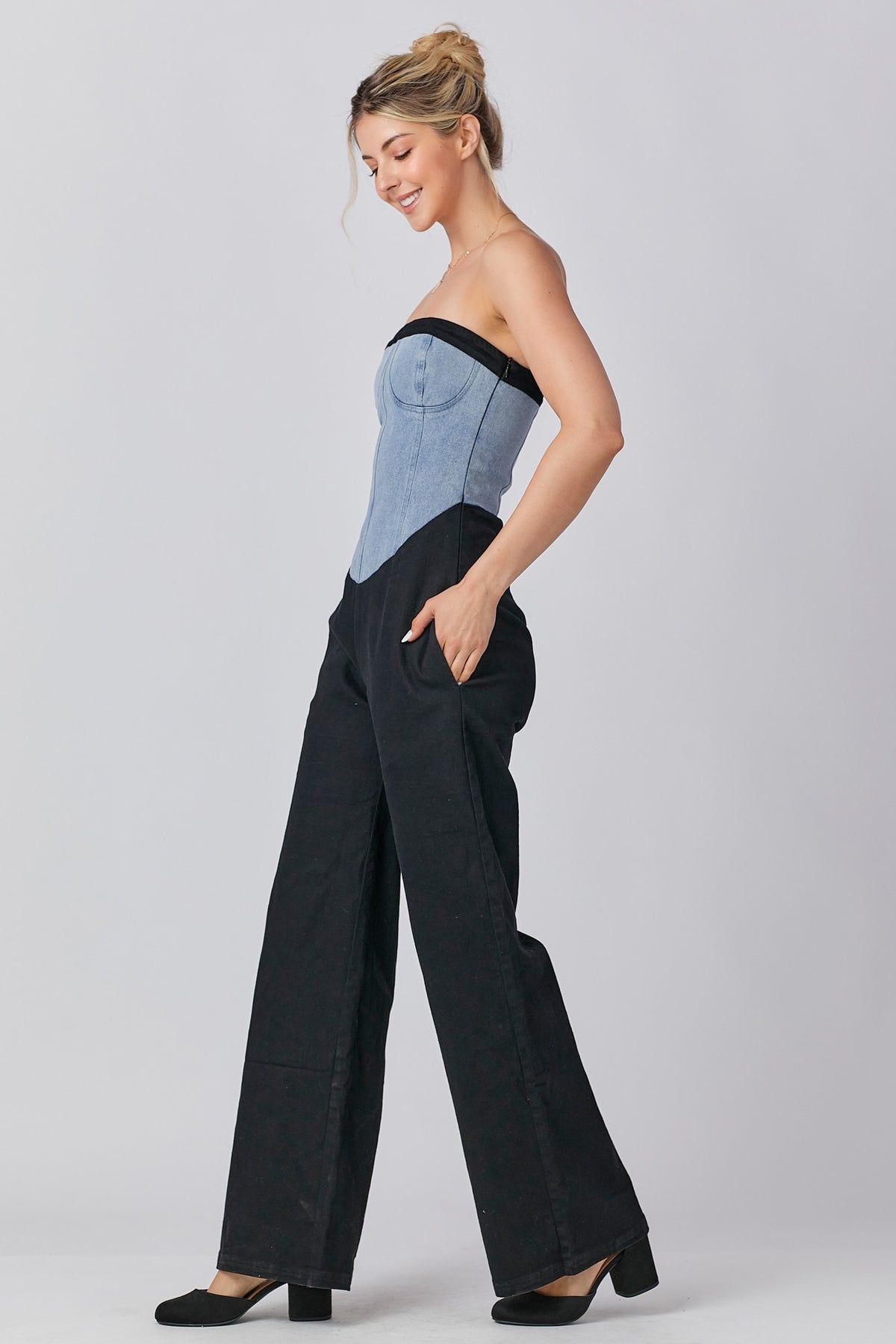 Edith Romper Black Denim