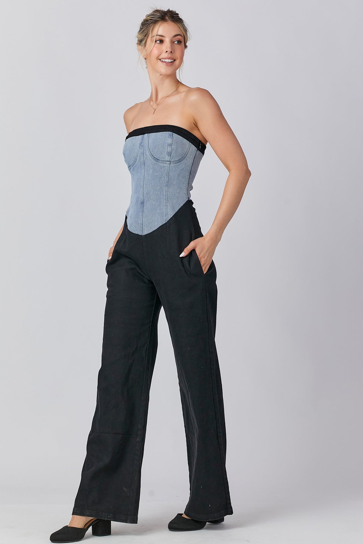 Edith Romper Black Denim