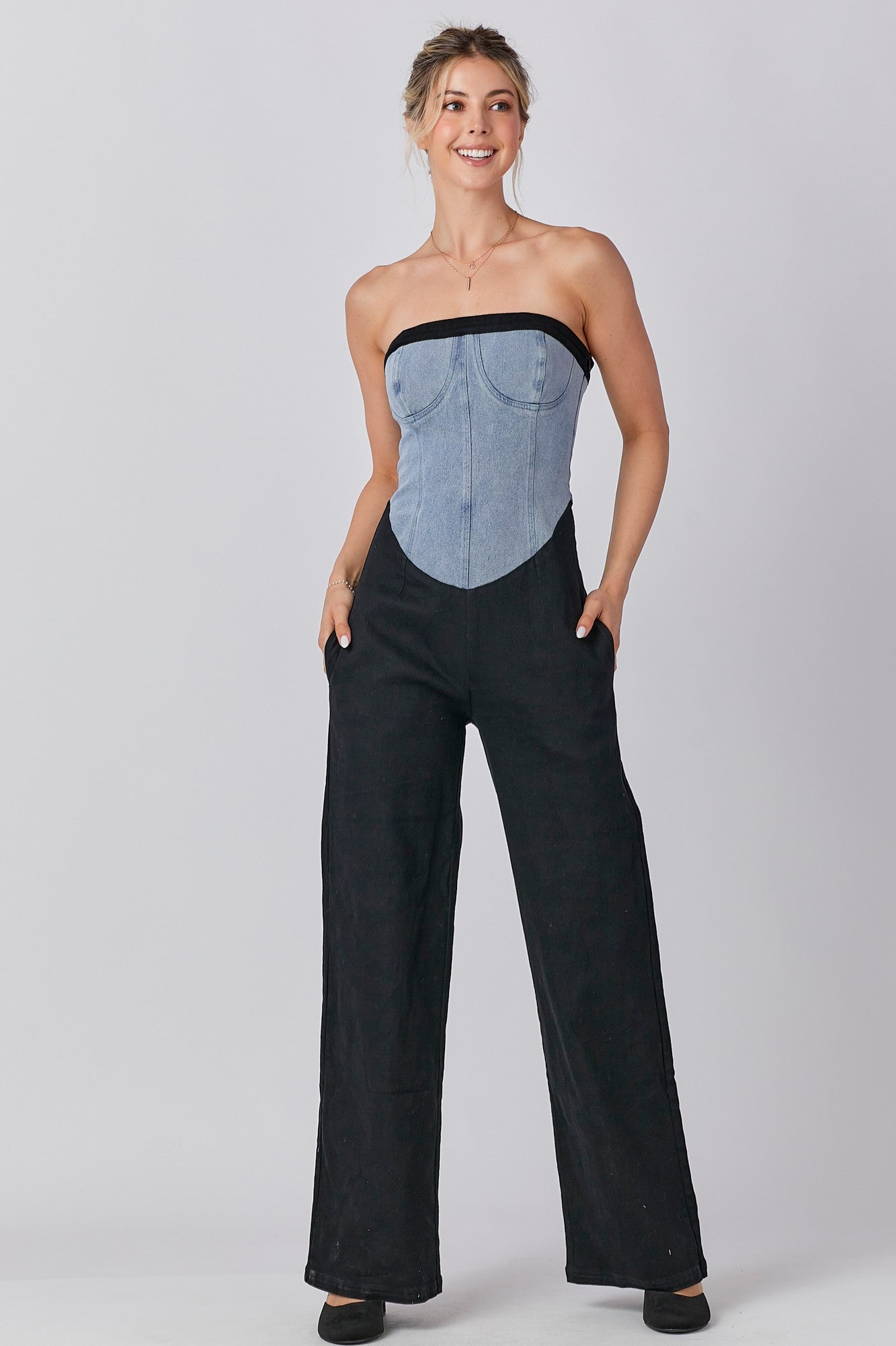 Edith Romper Black Denim