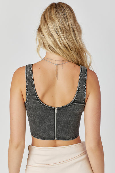 Sleeveless Denim Corset Top Black