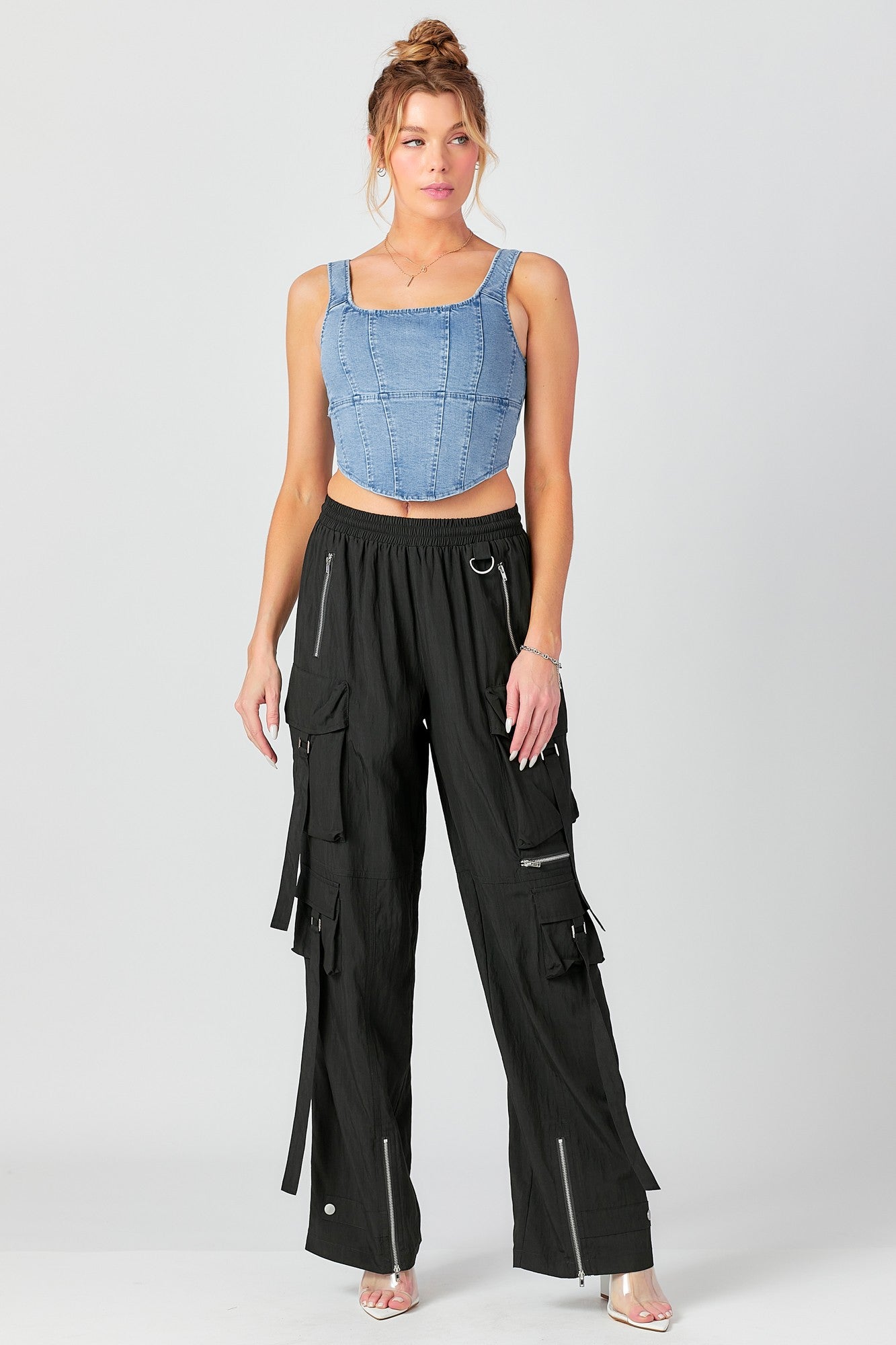 Sleeveless Denim Corset Top Lt Blue