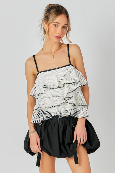 Crochet Ruffled Cami Top White Black