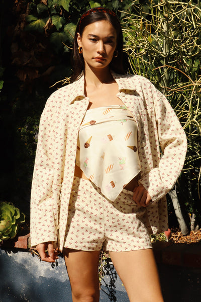 Whimsicle Ice Print Satin Tube Top Cream