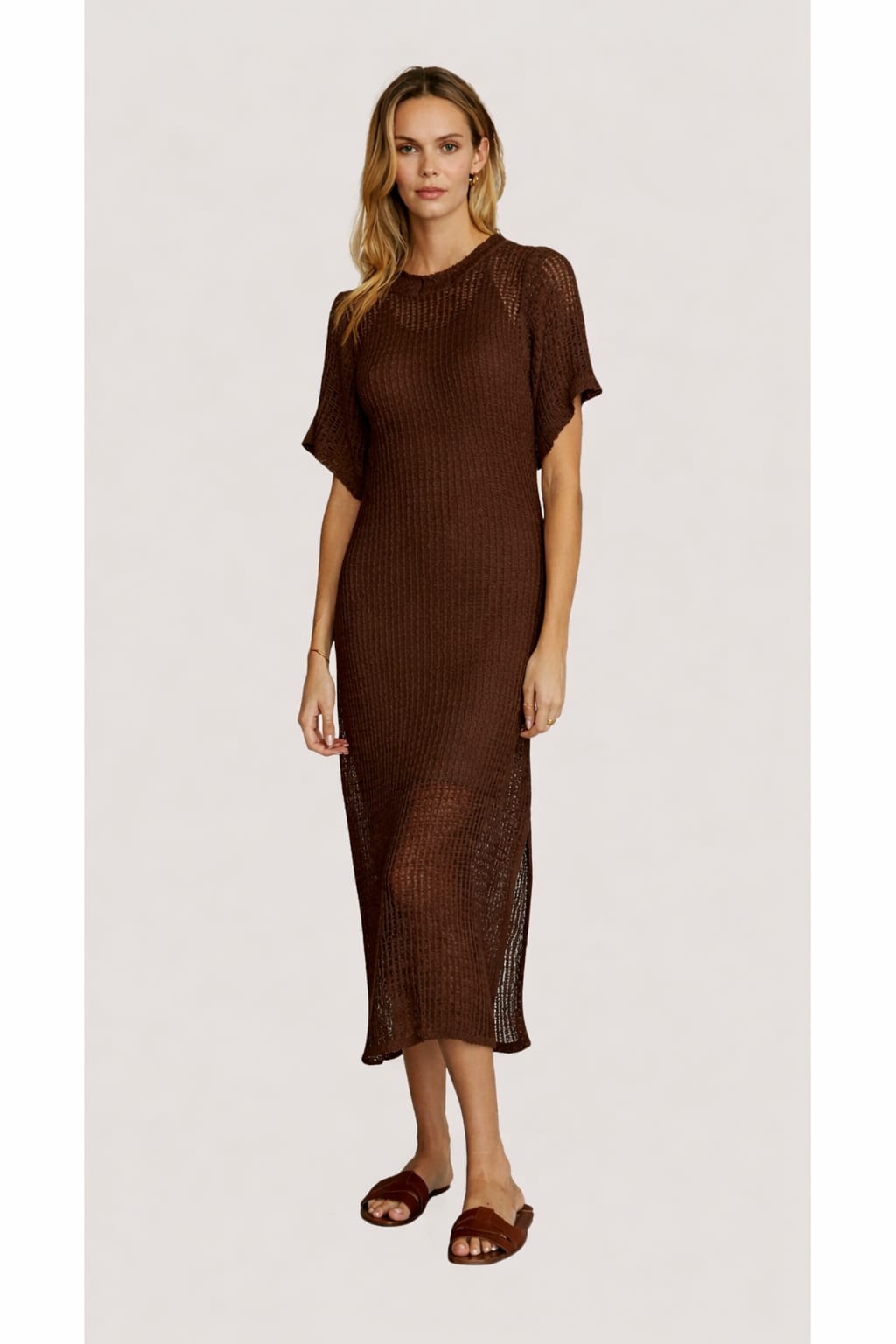 Mariela Low Gauge Sweater Knit Dress Brown