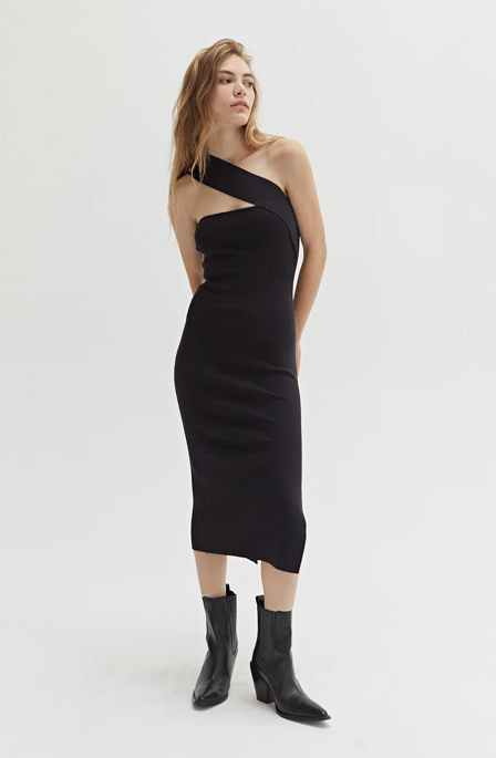 Savannah One Shoulder Knit Dress Regular Black